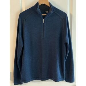 Smartwool Mens XL 100% Merino Wool Quarter Zip Sweater Navy Blue Pullover
